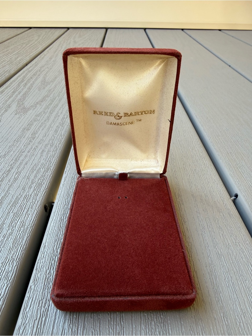 Vintage Reed & Barton Damascene Burgundy Velvet Jewelry Presentation Box